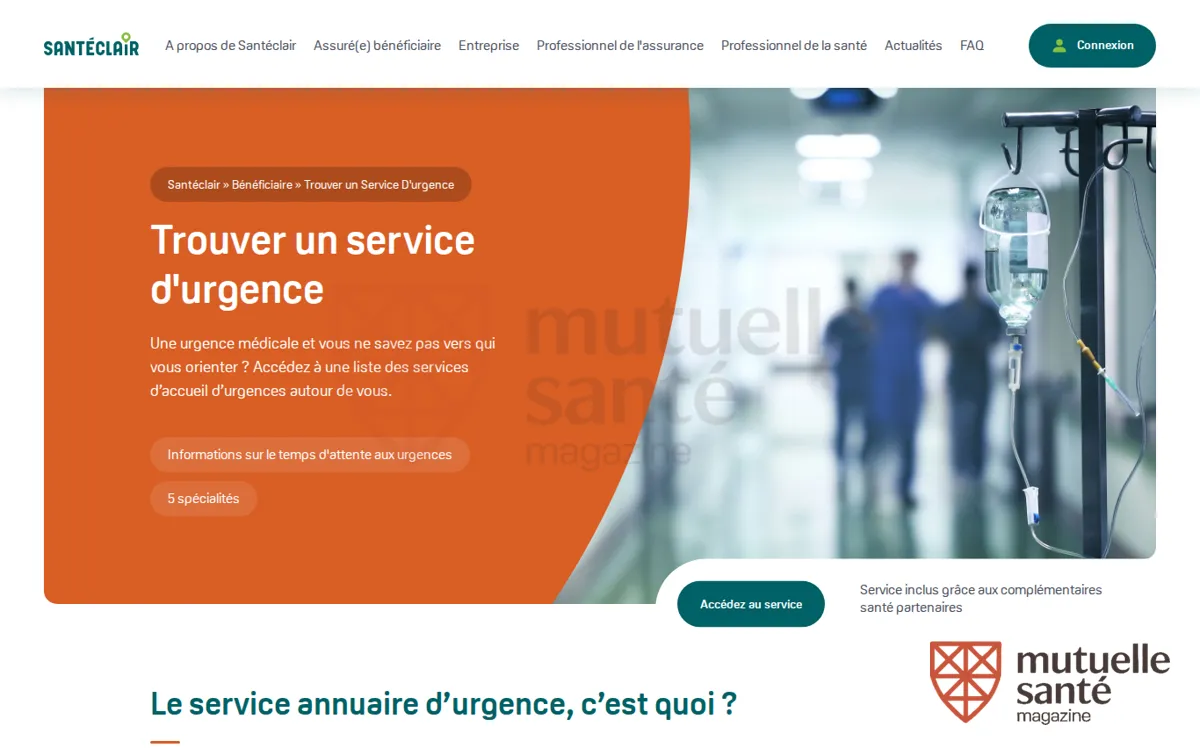 Capture : Trouver un service d’urgence - Urgence médicale | Santéclair
